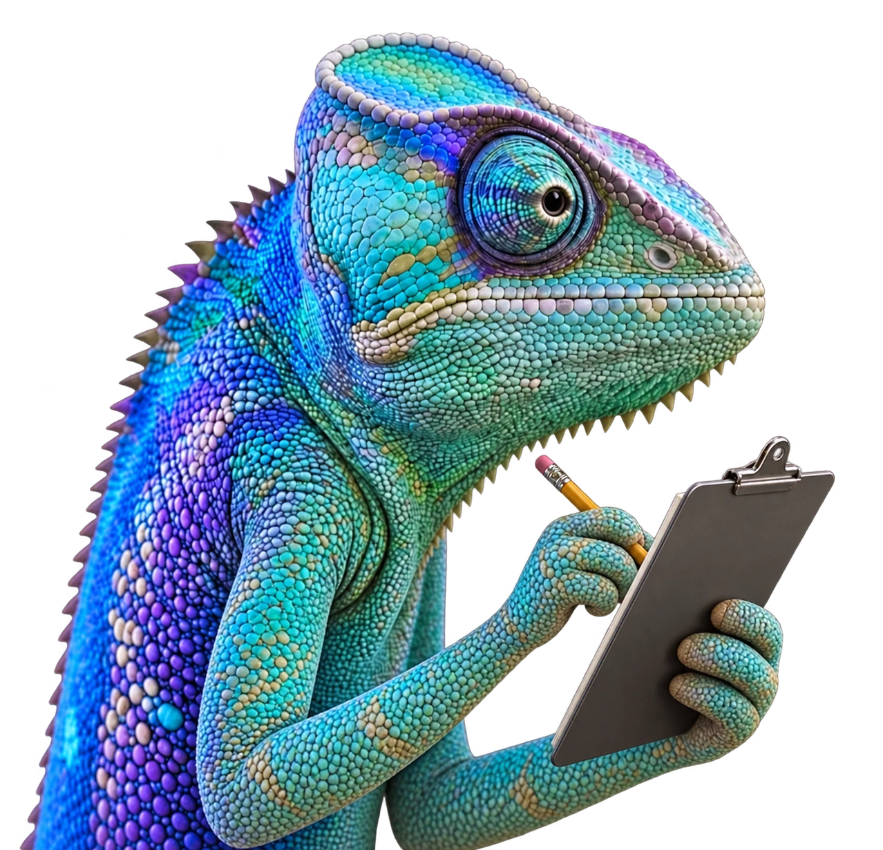 Camaleo listening to your plans and taking notes on a small paper clipboard