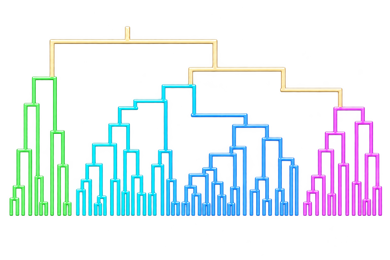Camaleo illustration of a dense, asymmetrical branching decision tree